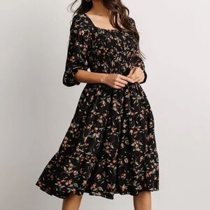 Baltic Born Marta dress (black smocked midi dress)
